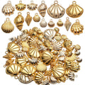 Seashell Charms, 100 Gram Gold Shell Ocean Theme Pendants - Conch, Scallops, Mussel, Marine Life, Sea Animals Dangle Charms for Jewelry Making, Necklace, Bracelet Crafting