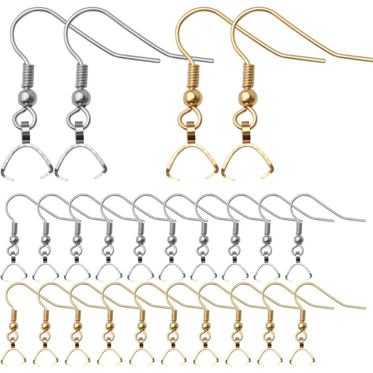 50pcs Hypoallergenic Earring Hooks - Stainless Steel Wire Ear Ball Hooks with Pendant Clasp for Jewelry Making Supplies