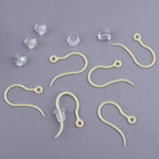 100pcs Golden Plastic Earring Hooks Fish Hooks with Loop and 100pcs Clear Bullet Earring Stoppers for DIY Jewelry Making Party Gifts Crafts Decor