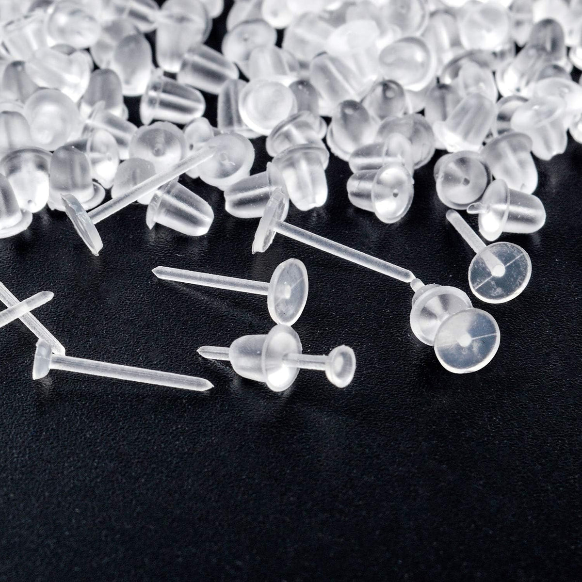 500 Pieces Plastic Earring Posts Clear Flat Ear Pins and 500 Pieces Silicone Backs Earnuts Earring Backs,2 Sizes