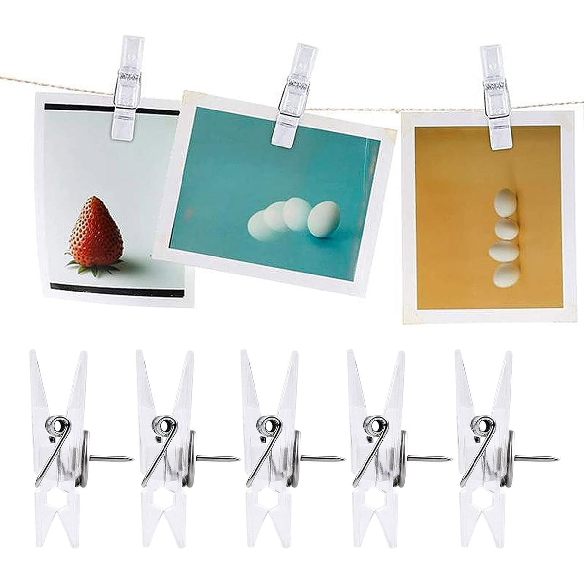 50 Pieces Push Pin Clips Plastic Push Pins Photo Clips Decorative Pins Thumbtack Paper Clips Pushpins for Cork Board Artworks Notes Craft Projects(Clear Color)