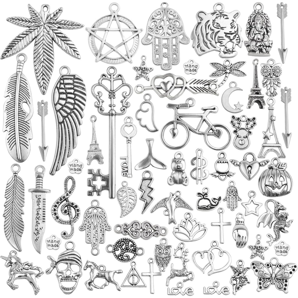 100 Gram Tibetan Silver Wings Music Elements Charms Alloy Multistyle Maple Leaf Bike Musical Instrument Notes Symbol Dangle Pendants for DIY Jewelry Making Craft Supplies
