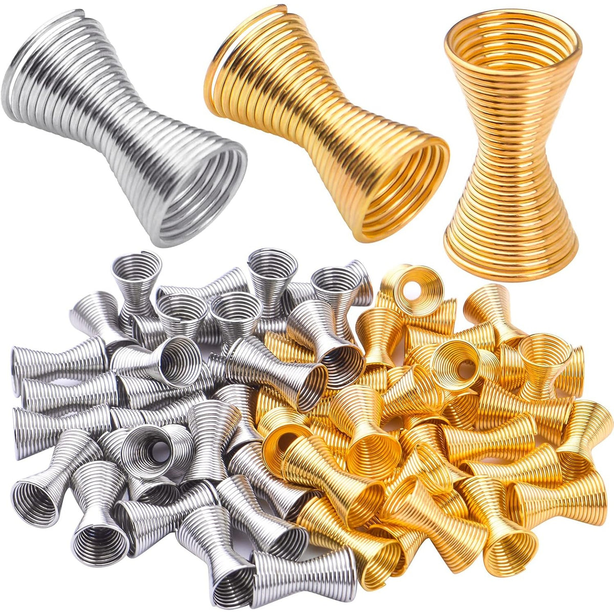 60pcs Double Side Large Artistic Spring Beads Caps Alloy Spacer Beads Caps Jewelry Bead Connectors Accessories for DIY Bracelet Necklace Crafts Jewelry Making, Golden and Silver