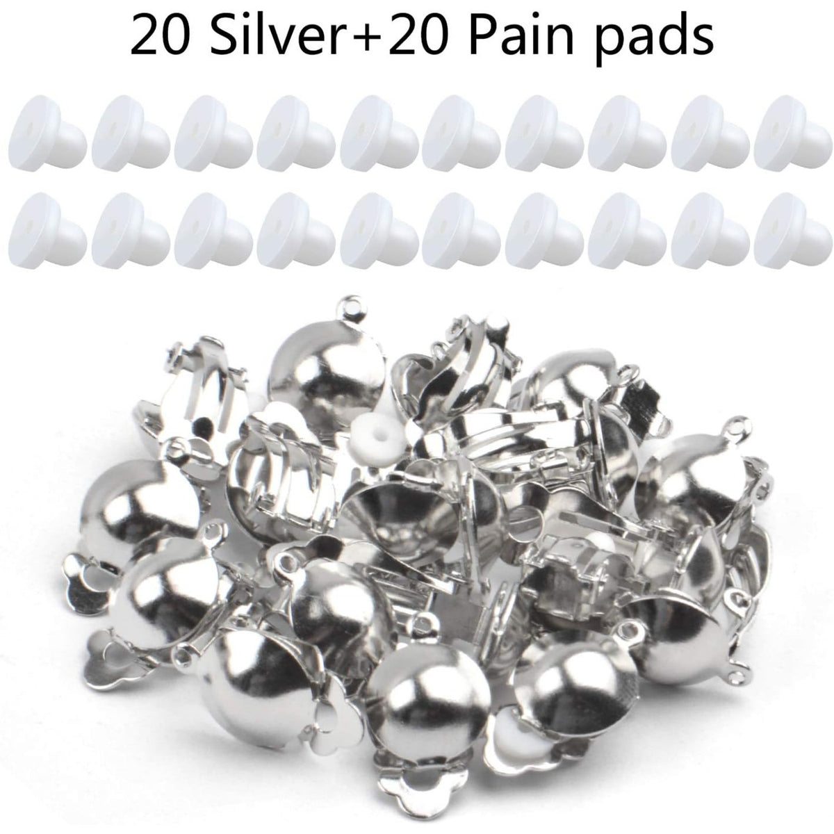 20 Pieces Clip On Earring Converter Non-Pierced Earrings Components with Loop and 20 Pieces Earring Cushions for Earring Making,Sliver and Gold