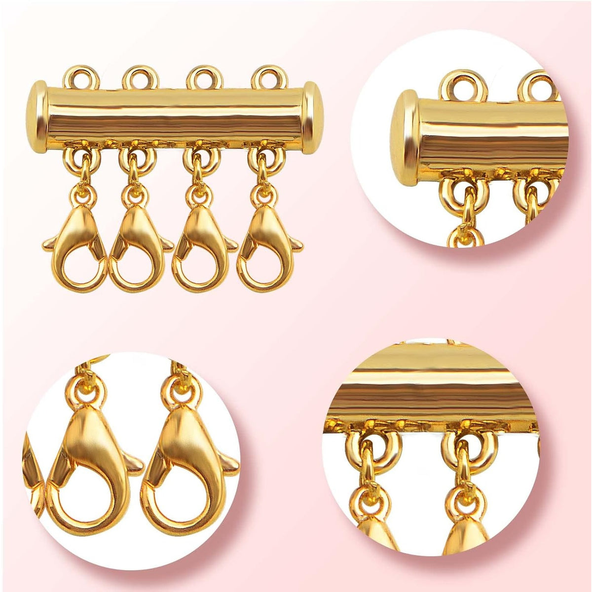 8pcs 3 Sizes Multiple Layered Necklace Clasp Connectors Multi Strands Slide Clasp Lock Tube Clasps with A Box for Necklace Bracelet Jewelry Craft Making, 2 Colors