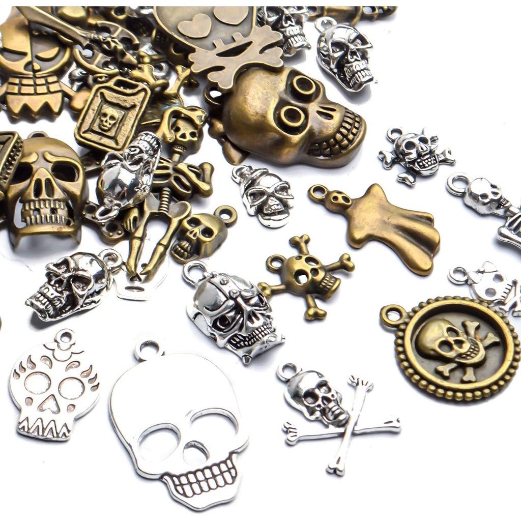 Skull Charms Accessory, 100g(About 30-50pcs) Multistyle Skull Head Charm Skeleton Bone Pendant Steampunk Halloween Charms Pendants for DIY Necklace Bracelet Jewelry Making Findings
