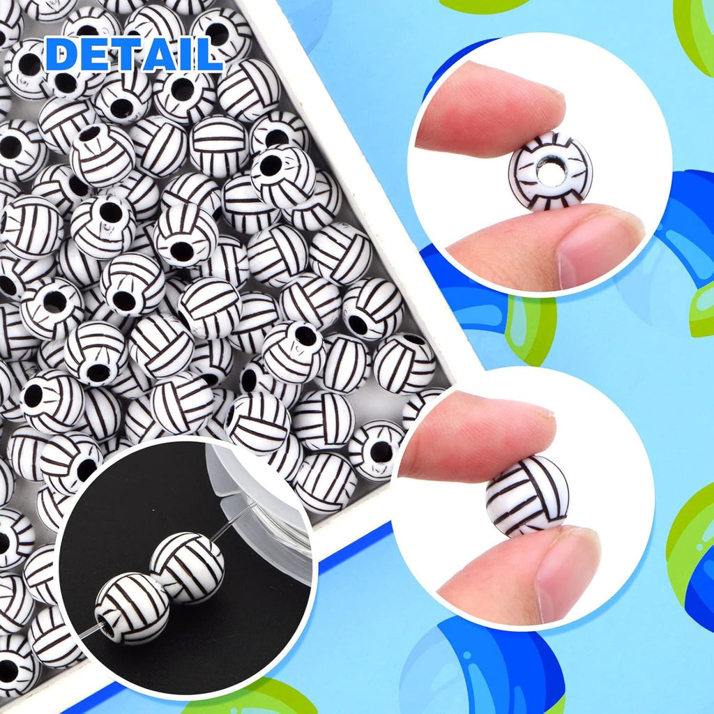 120 Pieces Volleyball Spacer Beads Acrylic Sport Ball Beads with Large Hole and A Roll of Elastic Crystal String for DIY Necklace Bracelet Keychains Hair Ties Crafts