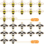 24pcs Alloy Enamel Bee Charms Cute Animal Honeybee Insect Pendant Charms with Rhinestone for DIY Necklace Bracelet Earrings Jewelry Making Decor, Yellow and White