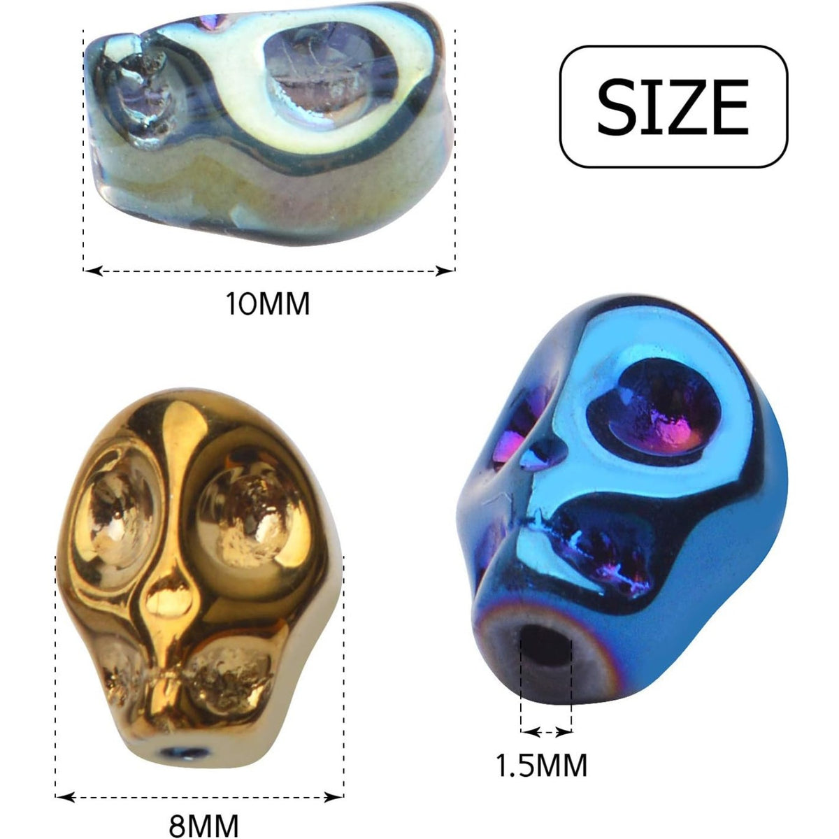 50pcs Multicolored Glass Skull Bead Jewelry Making Beads, 10x8x1.5mm