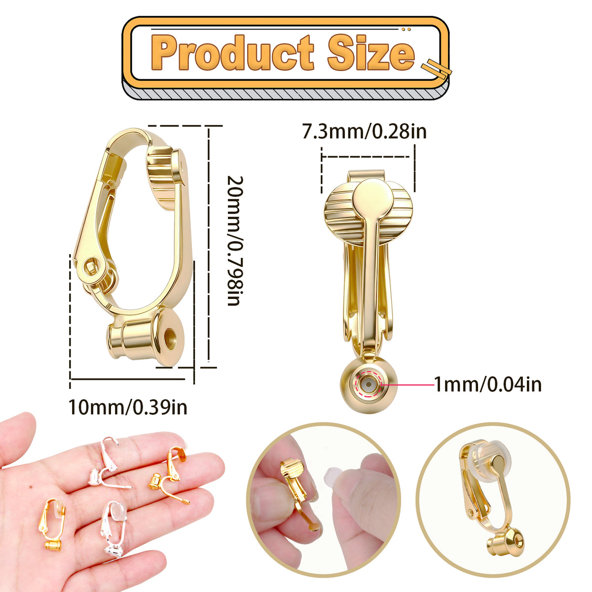 20 Pieces Earring Clip Backs Clip-on Earring Converter Components Findings with Post for None Pierced Ears, Silver and Gold