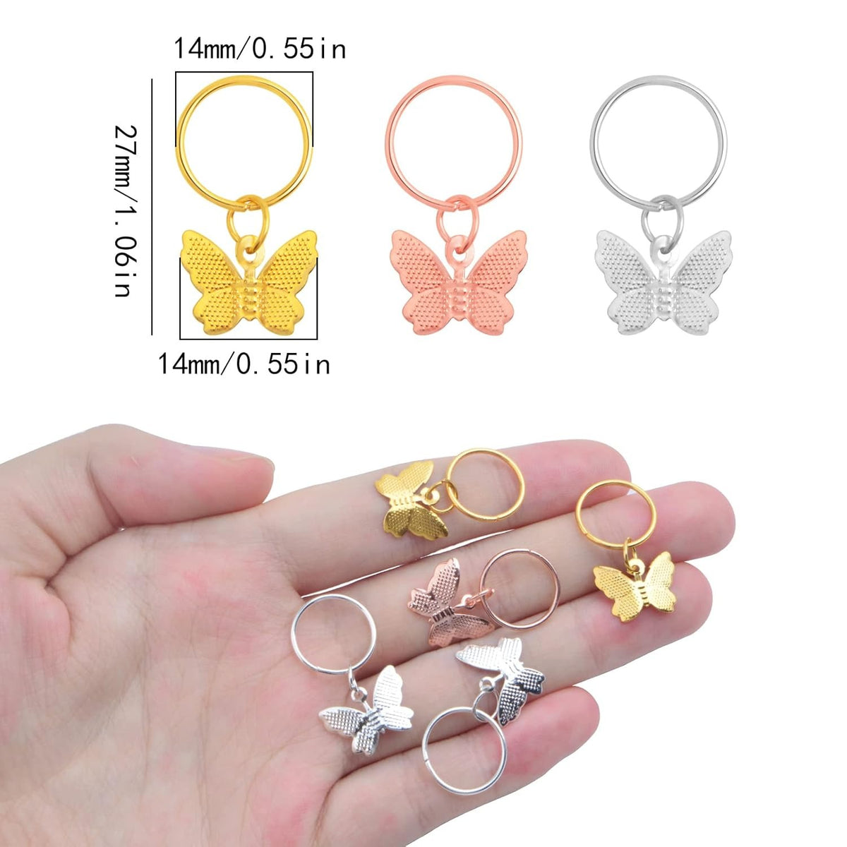 60pcs Butterfly Hair Clips Metal Hair Cuffs Charm Rings Butterfly Shape Braid Clips Dreadlock Hair Accessories for Women Girls Braid Hair Party Decoration, 3 Colors