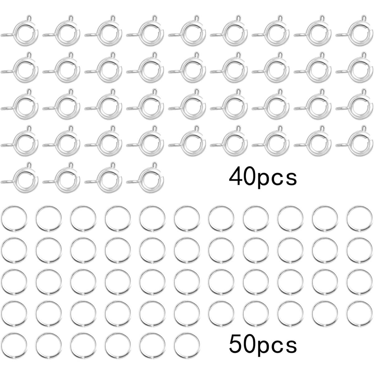 40pcs 6 mm Silver Round Spring Ring Clasps with 50pcs 6 mm Bright Silver Open Jump Rings Connector Accessories for DIY Necklace Bracelet Jewelry Making Findings