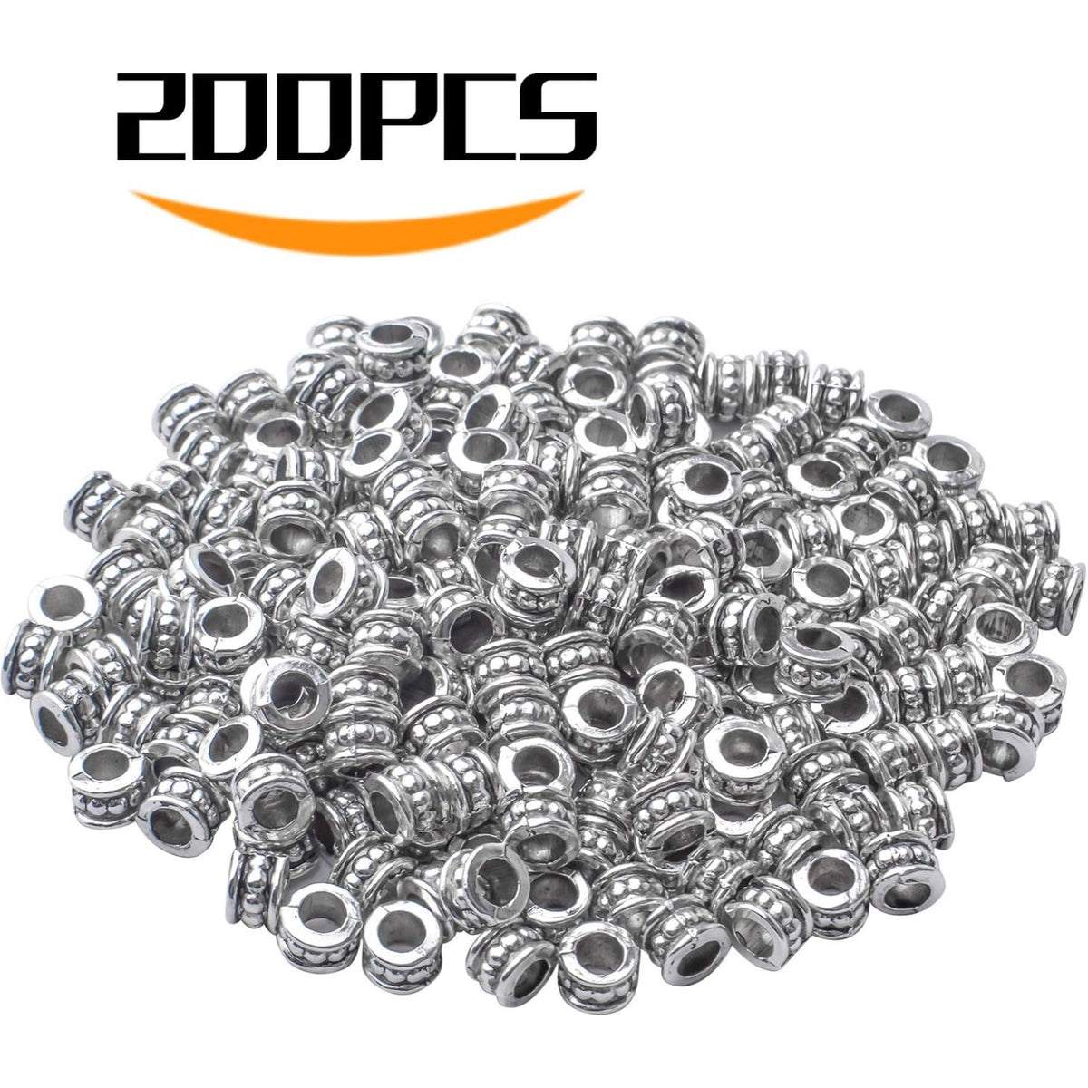 200pcs Silver Spacer Beads European Alloy Rondelle Spacers Tube Beads Jewelry Spacer Charms for DIY Bracelet Jewelry Crafts Making