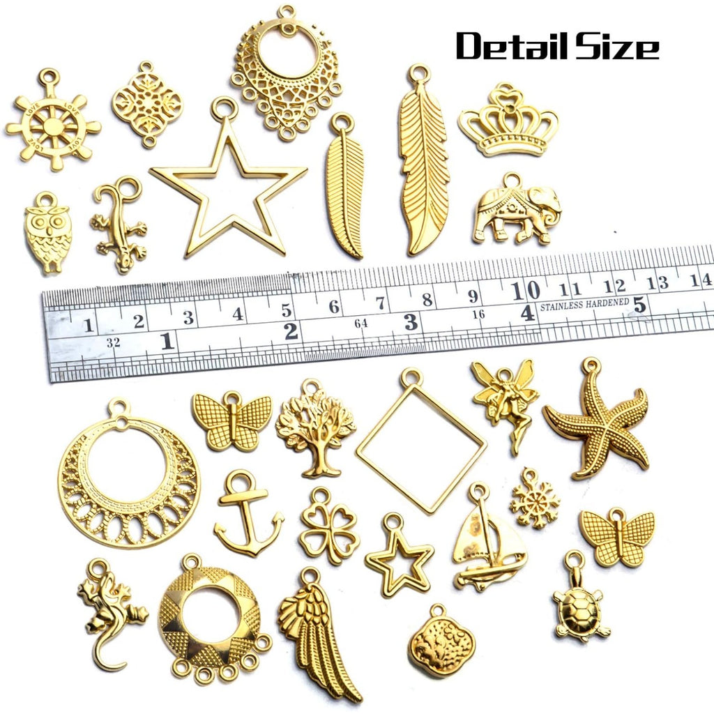 Mixed Theme Pendant Charms, 100 Gram Wholesale Bulk Charms Mixed Alloy Pendants Celestial Flower Tree Animal Charms Jewellery Accessory for Necklace Bracelet Earrings DIY Crafting, Golden