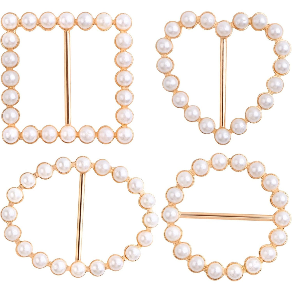 8pcs T Shirt Scarf Clip Ring Round Square Oval Heart Shape Scarf Ring Clip Buckle with Pearl for Clothing Ring Wrap Holder Parties Costume Clothes Corner(4 Styles)