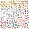170pcs Jewelry Celestial Charm Pendants, Assorted Gold Plated Enamel Moon Star Charms, Mixed Styles Alloy Sun Moon Star Charms Pendants DIY for Bracelet Necklace Earring Jewelry Making and Crafting