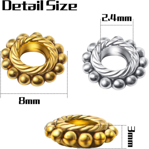 100pcs Alloy 8mm Spacer Beads - Jewelry Spacer Beads with A Box for DIY Bracelet Making (Antique Silver and Antique Gold)