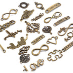 Words Connector Charms, 50 Pieces Mixed Word Letter Connector Pendant Infinity Symbol Link Charms for DIY Necklace Bracelet Jewelry Making - Antique Bronze