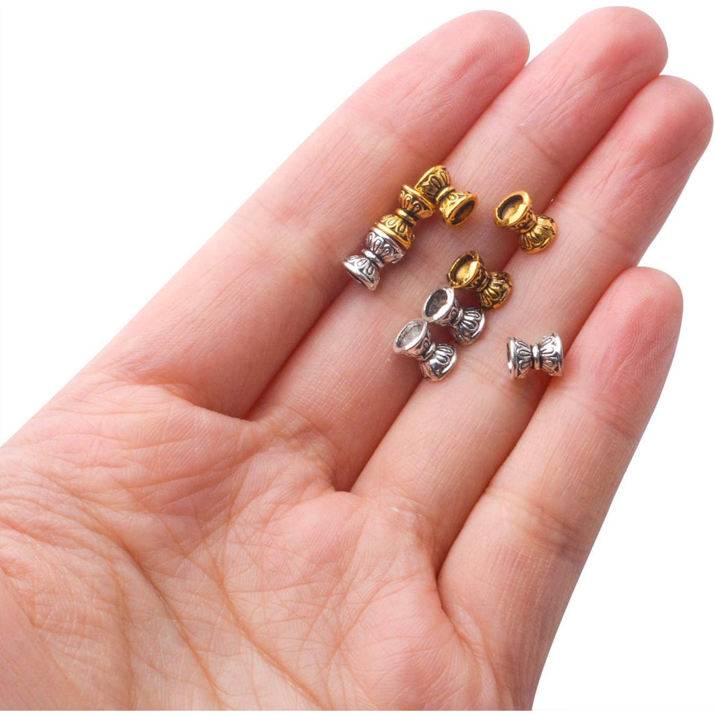 100pcs Double Flower Bead Caps Tibetan Alloy Bead End Caps Flower Caps Jewelry End Caps with A Box for DIY Bracelet Jewelry Crafts Making, 6.6×5.5×3.5mm