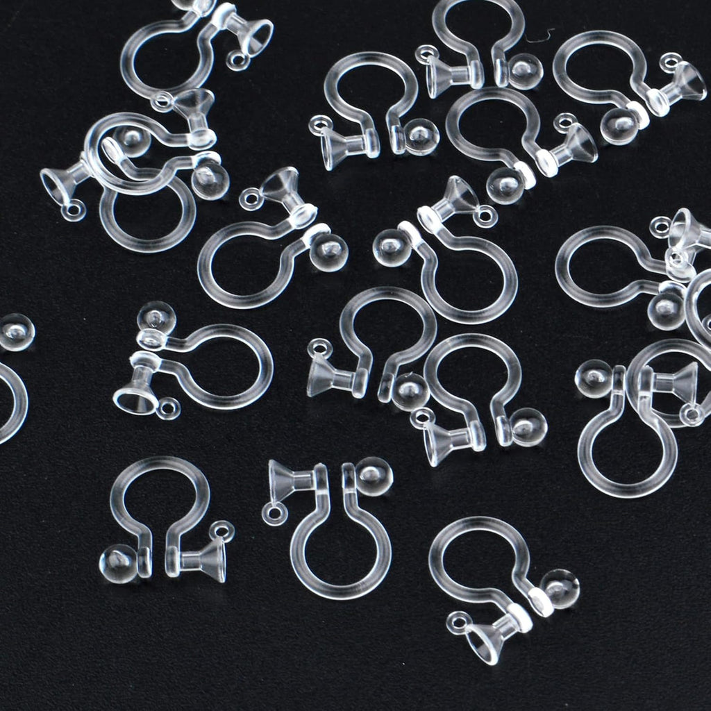 20pcs Resin Clip-on Earring Converter Component Clear Plastic Earring Clips Findings Fit 3mm Rhinestone for Non-Pierced Ears DIY Earring Making, 11x9.5mm