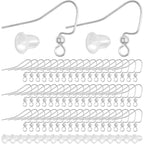 100pcs Stainless Steel Earring Hooks Hypoallergenic French Ear Wire Ball Fish Hooks with 100pcs Clear Earring Safety Backs for DIY Earrings Jewelry Making Supplies