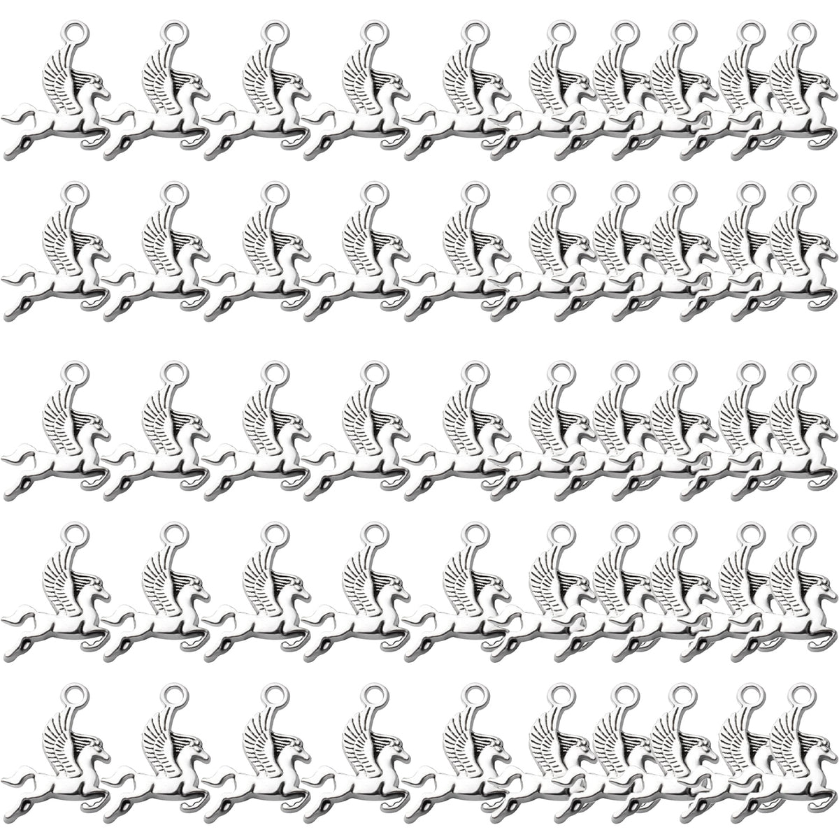 50pcs Flying Horse Charms Pendants Tibetan Alloy Animal Charms Equestrian Beads Charms for DIY Jewelry Bracelet Necklace Making