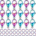 30pcs Stainless Steel Lobster Claw Clasps Fastener Hook Connectors and 30pcs 6 mm Open Jump Rings Set for DIY Bracelet Necklace Jewelry Making Findings, Rainbow Color