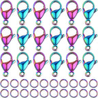 30pcs Stainless Steel Lobster Claw Clasps Fastener Hook Connectors and 30pcs 6 mm Open Jump Rings Set for DIY Bracelet Necklace Jewelry Making Findings, Rainbow Color