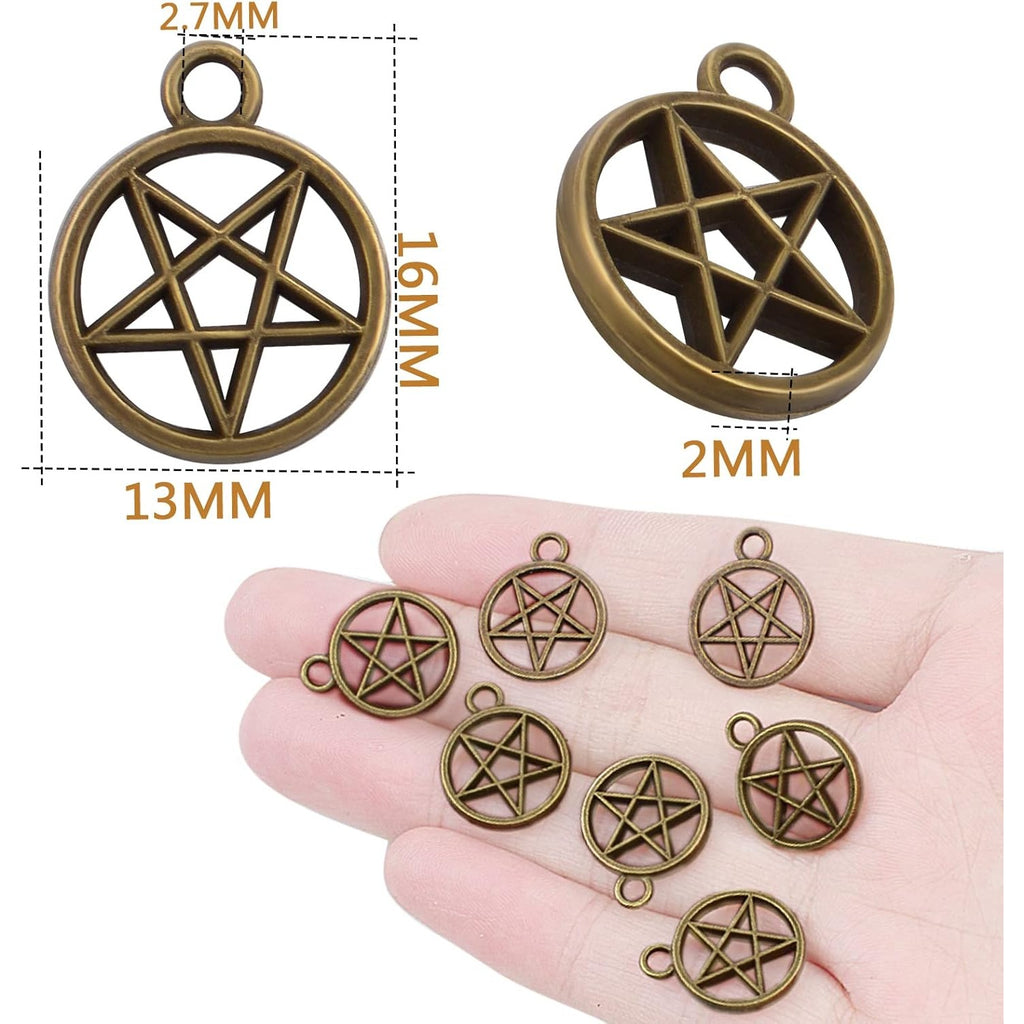 50pcs Silver Pentacle Star Charms Alloy Star Pentagram Pendants Protection Lucky Pentacle Charms Jewelry Making Accessory for DIY Crafts Necklaces Bracelets Earrings