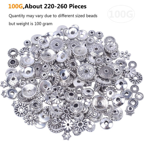 100 Gram Bali Style Antique Tibetan Silver Findings Jewelry Making DIY Metal Alloy Spacer Beads Deluxe New Mix 200-260pcs