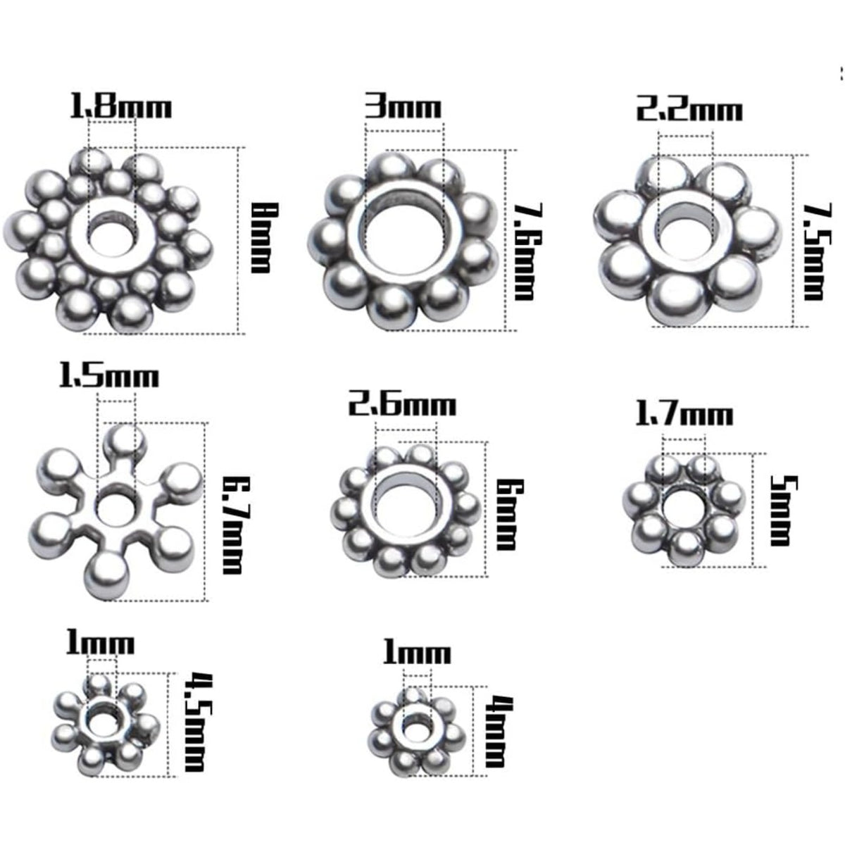 400pcs Tibetan Silver Snowflake Spacer Beads Assorted Daisy Spacer Beads Metal Spacers for DIY Jewelry Making, 8 Styles