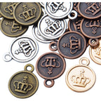 60pcs Crown Pendant Charm Alloy Round Crown Charms Beads King Charms Craft Supplies for DIY Necklace Bracelets Jewelry Pendant Making,4 Colors