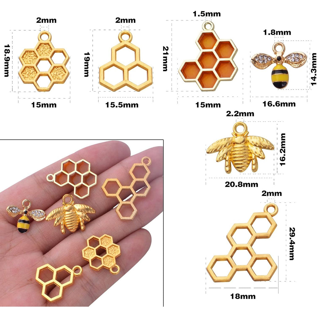 50pcs Honeycomb Bee Charms Enamel Rhinestone Alloy Honeybee Charms Pendants for DIY Necklace Earrings Bracelet Jewelry Making Accessories