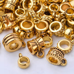 100g Antique Gold Bail Tube Beads Bail Beads Spacer Beads Tibetan Bead Hanger Charms Connector Links for DIY European Charm Bracelet Jewelry Crafts Making, 5 Styles