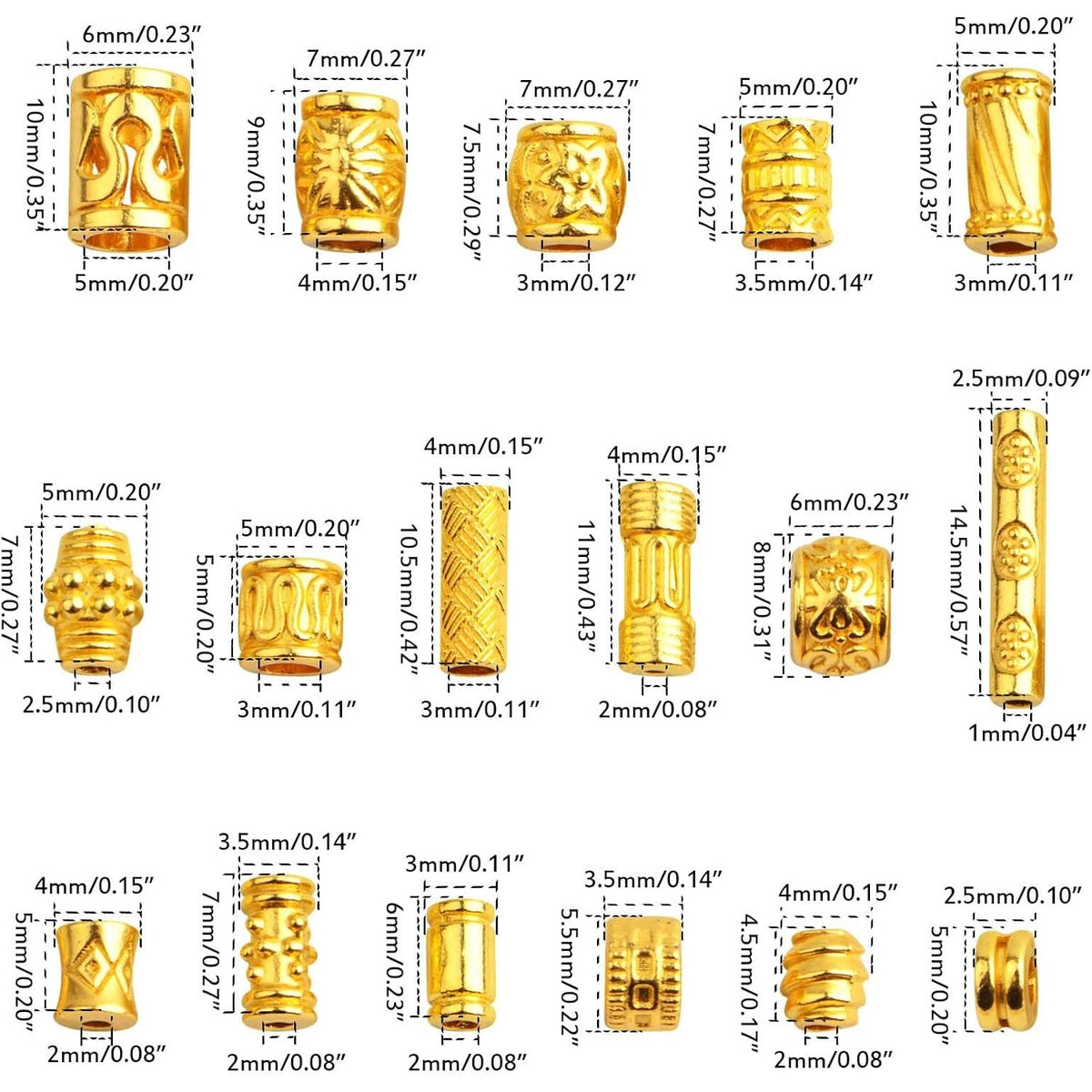 100 Gram Assorted Styles Column Spacer Beads Alloy Barrel Tube Loose Spacer Beads Jewelry Findings Accessories for DIY Bracelet Necklace Craft Supplies, Bright Golden