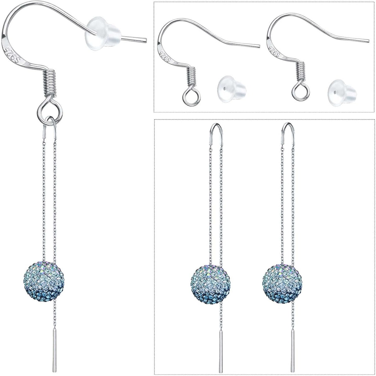 50pcs 925 Sterling Silver Earring Hooks Hypoallergenic Earwire Fish Hooks and 50pcs Silicone Clear Earring Safety Backs for DIY Earring Jewelry Making Supplies