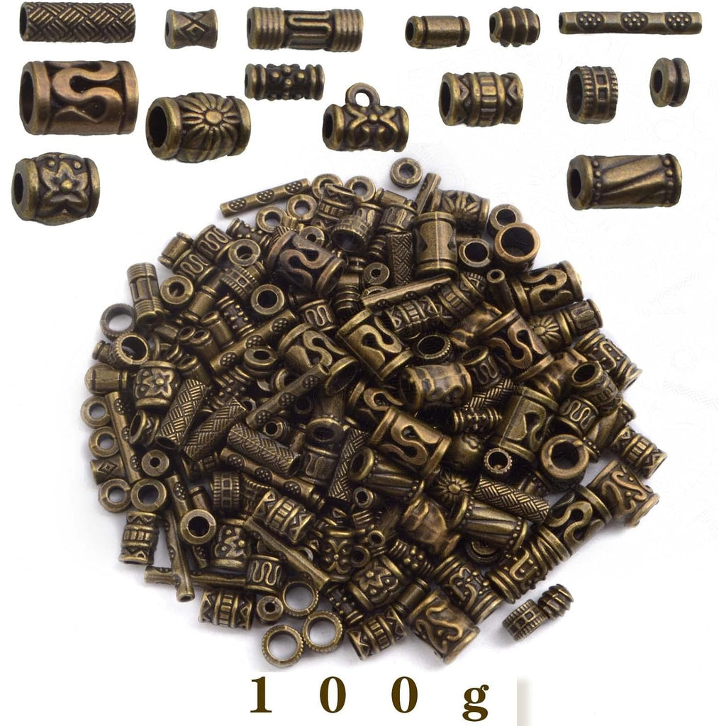 100 Gram Antique Bronze Mixed Styles Column Spacer Beads Alloy Barrel Tube Bar Loose Charm Beads Jewelry Findings Accessories for DIY Bracelet Necklace Craft Projects
