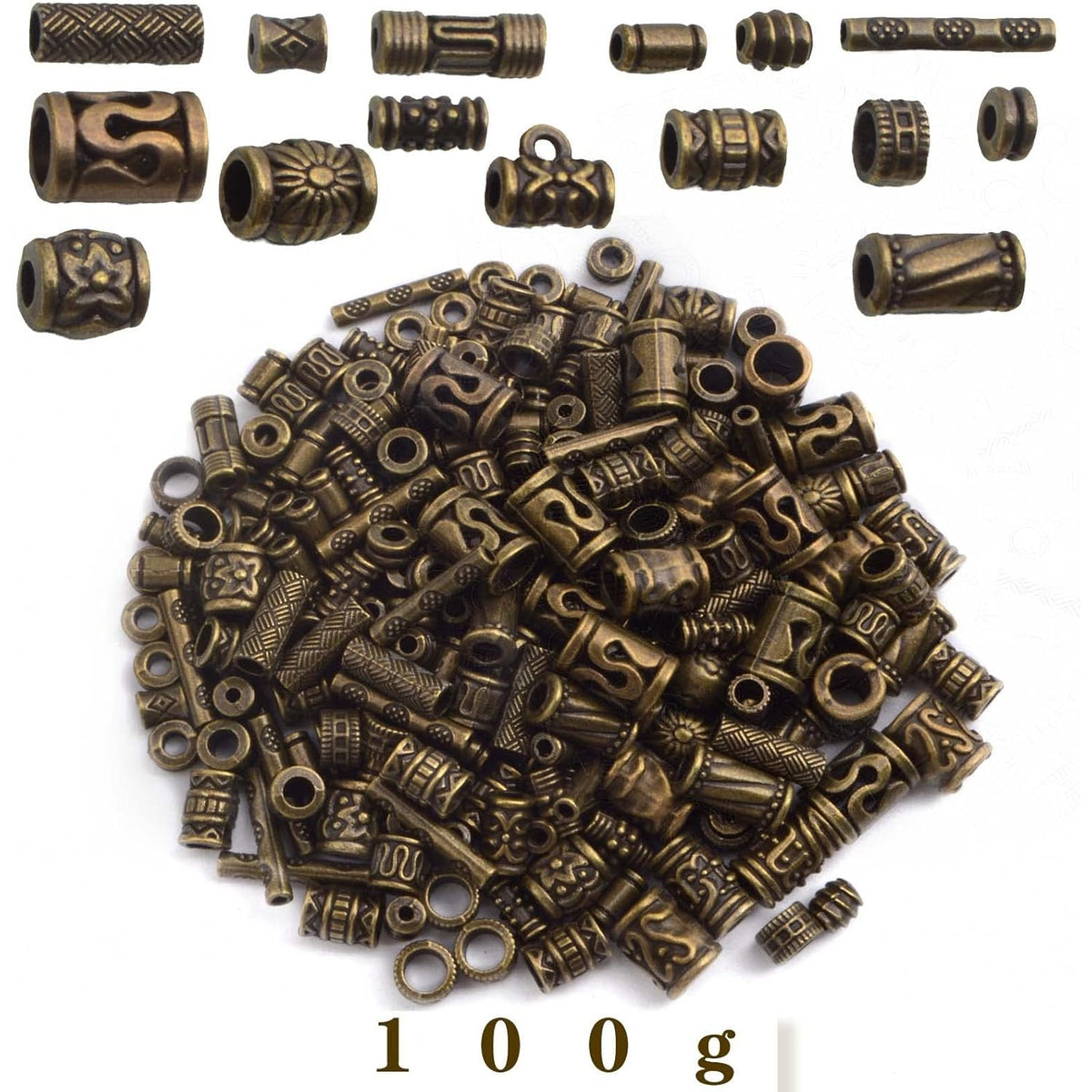 100 Gram Antique Bronze Mixed Styles Column Spacer Beads Alloy Barrel Tube Bar Loose Charm Beads Jewelry Findings Accessories for DIY Bracelet Necklace Craft Projects
