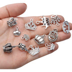 100g Antique Silver King Crown Charms Alloy Crown Pendant Charms Mixed Styles Jewelry Crown Charms for DIY Bracelet Jewelry Making Crafts Supplies