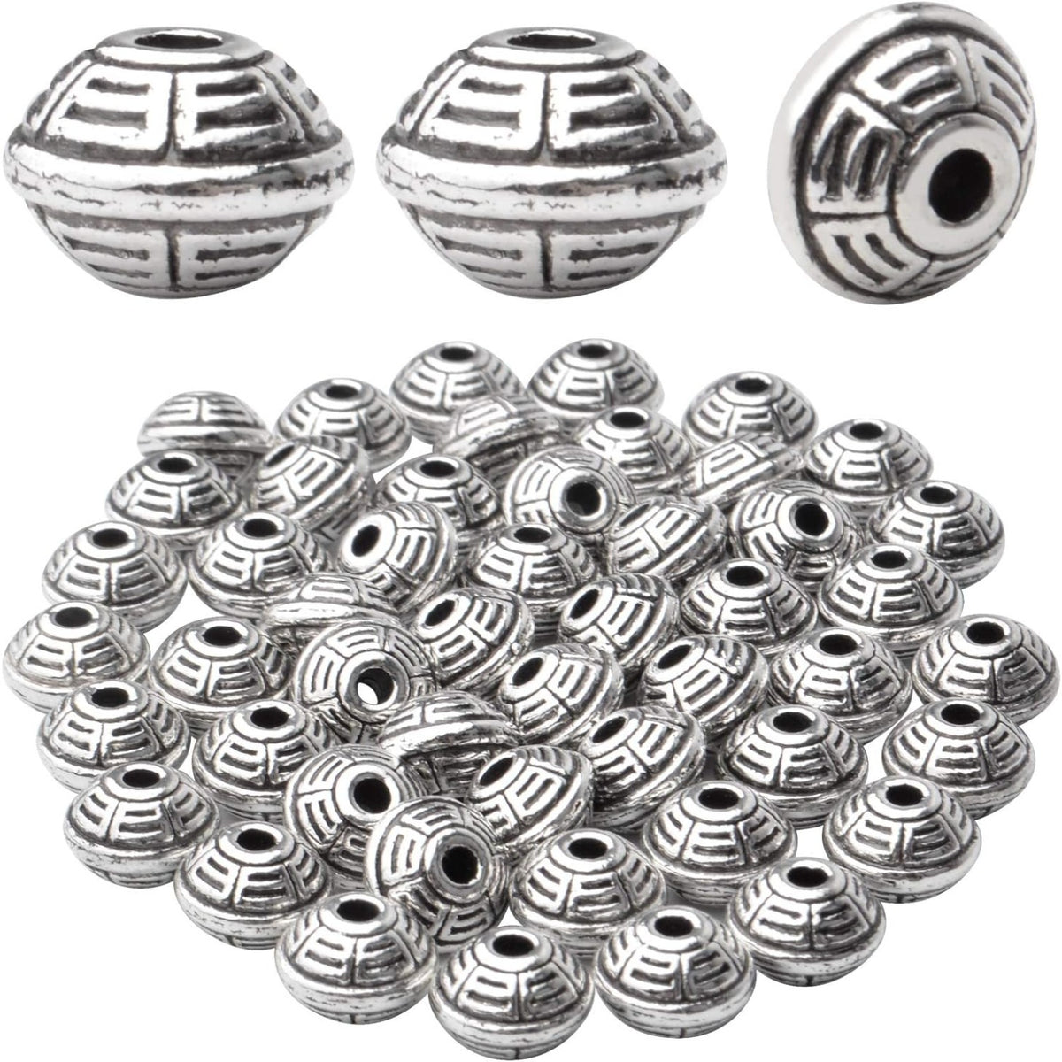 100pcs 8.5mm Tibetan Spacer Beads Bicone Bead Spacer Alloy European Spacers Loose Beads Jewelry Spacer Charms with A Box for DIY Jewelry Making