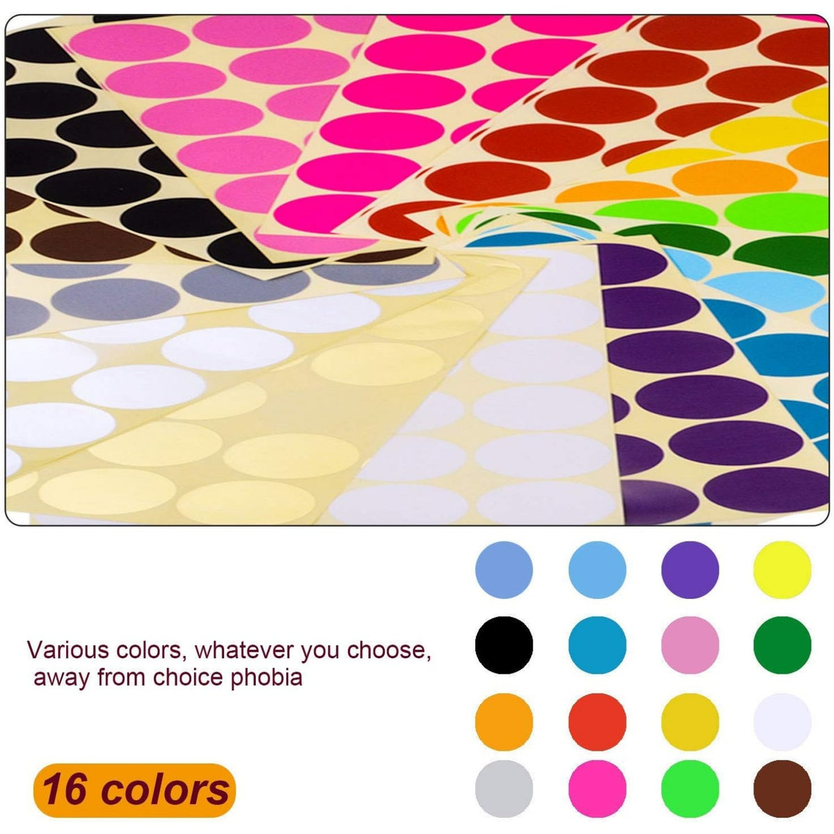 32 Sheets 32mm Round Dot Stickers Color Coding Labels, 16 Different Assorted Colors Dot Labels