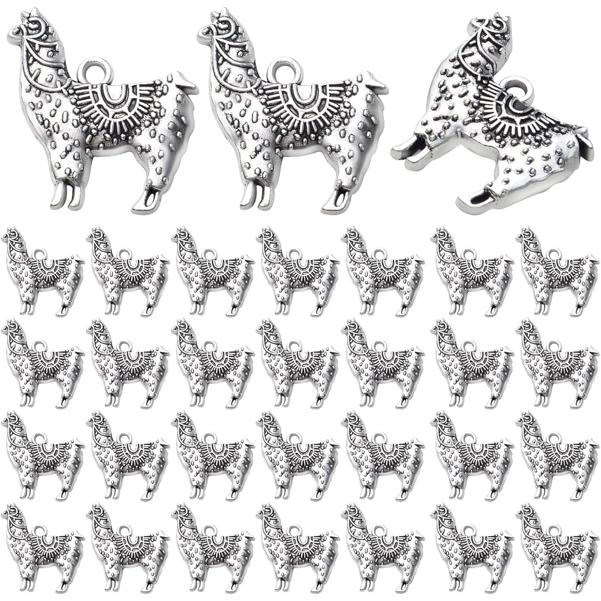 50pcs Antique Silver Alpaca Charms Llama Pendants Tibetan Alloy Animal Llama Charms Vintage Dangle Pendants Jewelry Making Accessory for DIY Crafts Bracelets Necklaces