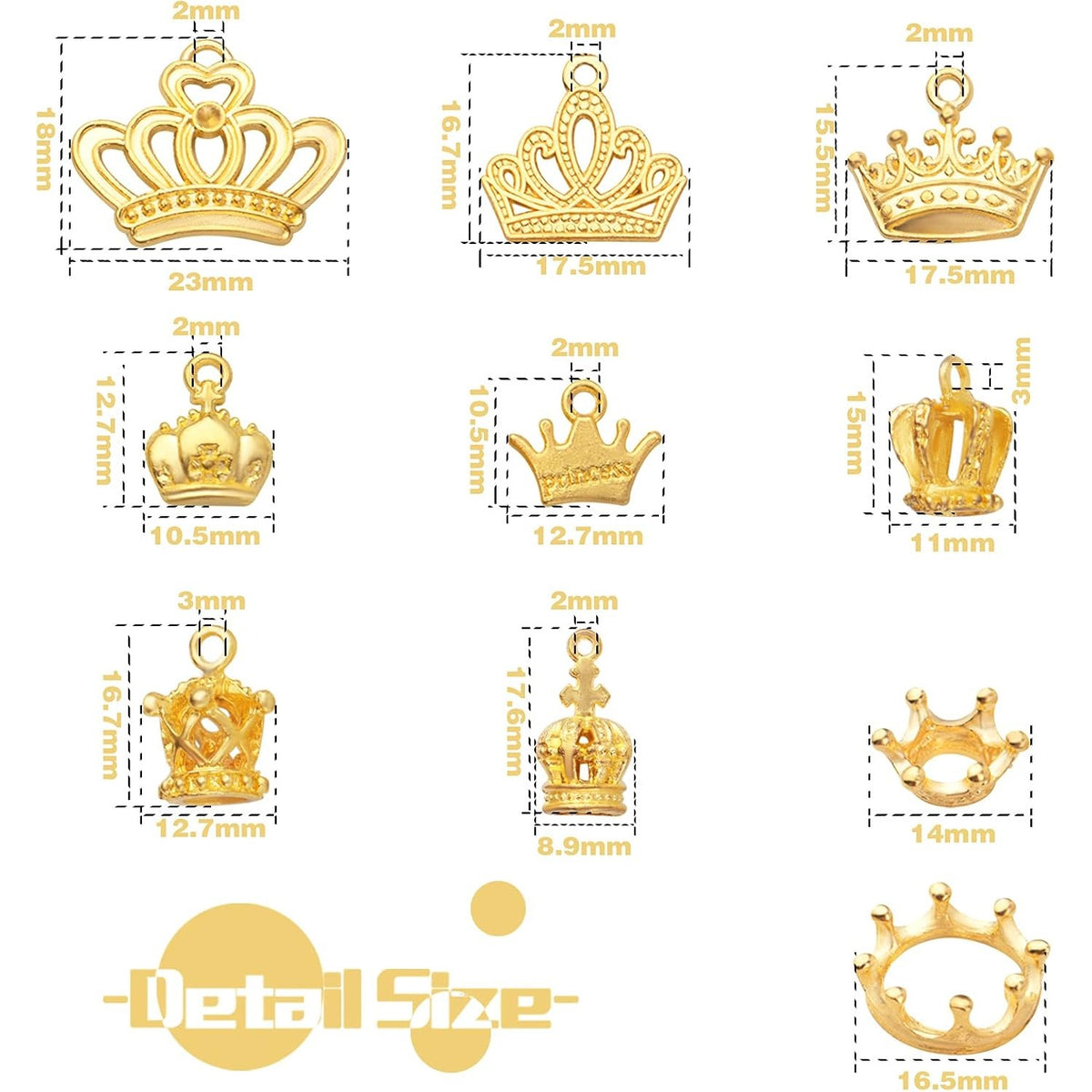 50pcs 10 Styles Crown Charms Pendants Alloy 3D Mini Lovely King Pendant Vintage Crown Bead Charms Jewelry Making Accessory for DIY Necklace Bracelet Earrings Crafts, Golden