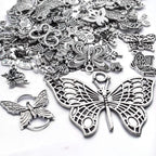 100g Craft Supplies Antique Silver Mixed Butterfly Charms Fly Insect Pendant Charms for DIY Necklace Bracelet Crafting,30-60pcs