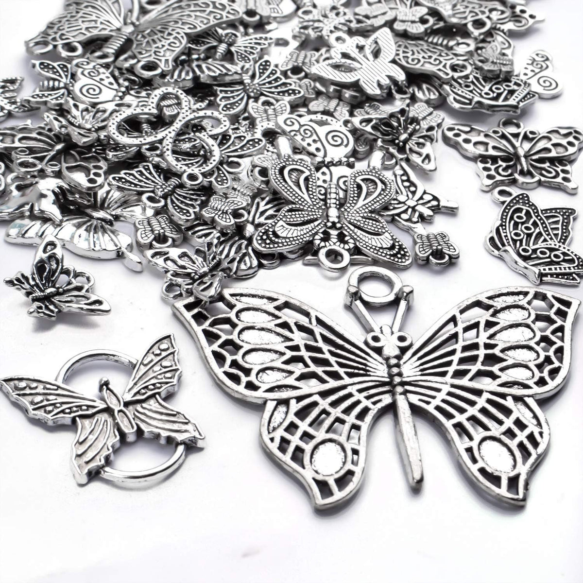 100g Craft Supplies Antique Silver Mixed Butterfly Charms Fly Insect Pendant Charms for DIY Necklace Bracelet Crafting,30-60pcs