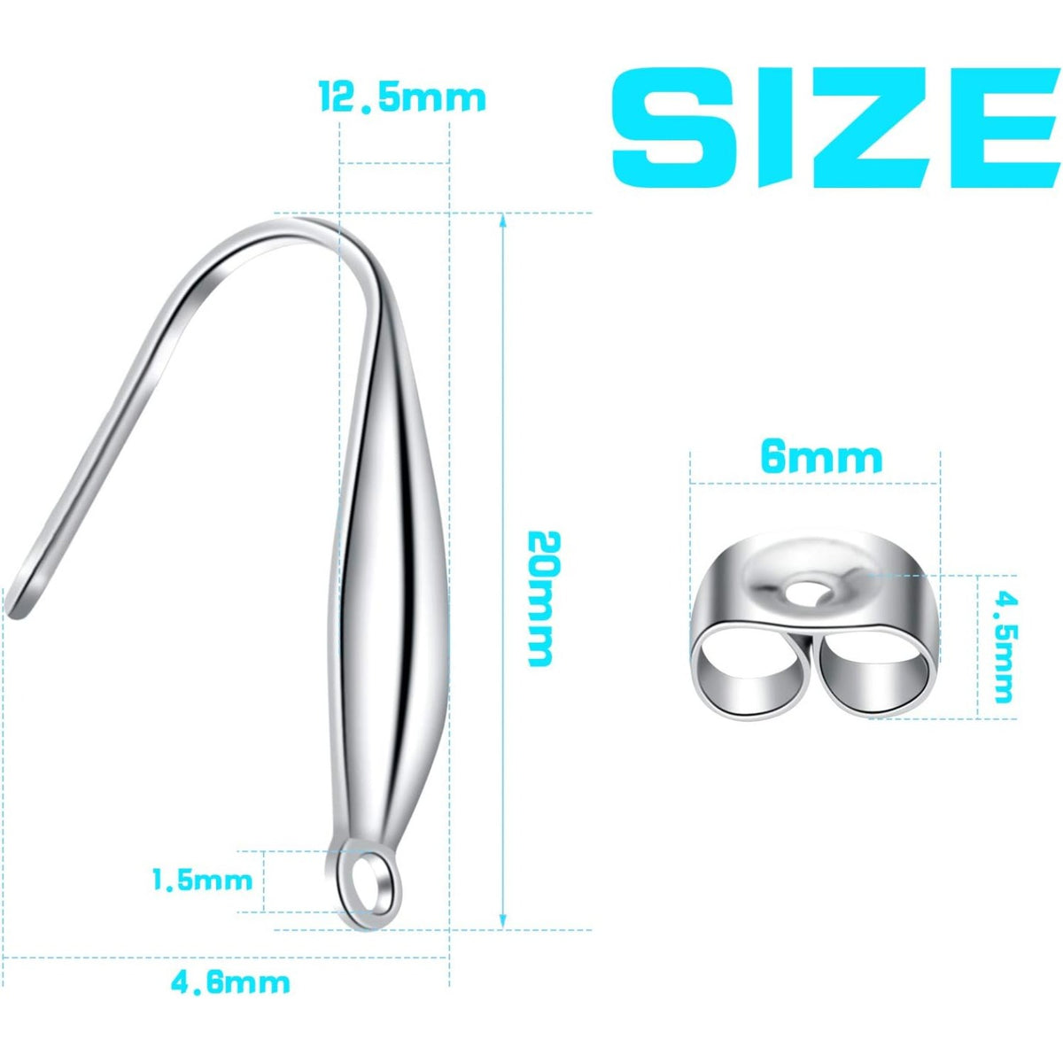 50pcs Earring Hooks Teardrop Ear Wire Hooks with 50pcs Stainless Steel Butterfly Earring Backs for Jewelry Making