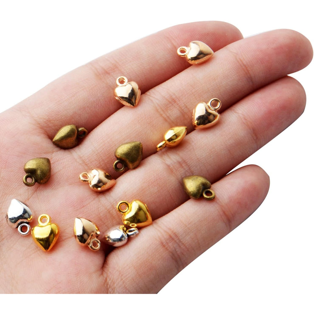 60pcs Heart Love Charm Pendants Alloy European Style Extender Chain Drops Charms for DIY Jewelry Necklace Earrings Making Accessories,4 Colors