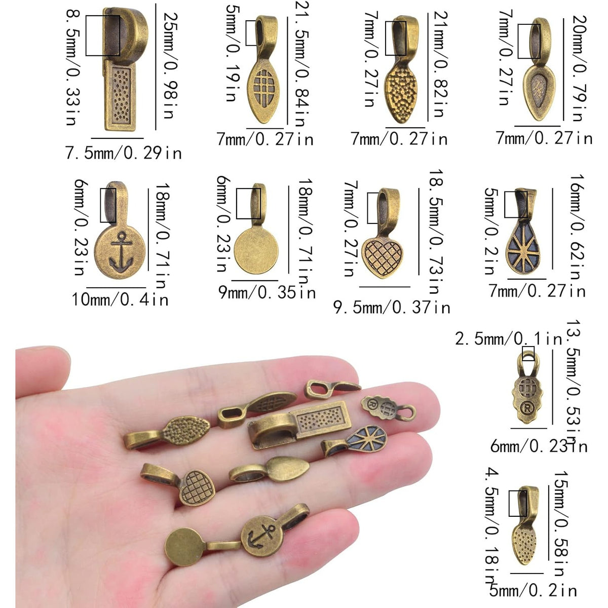 100 Gram Mixed Styles Tibetan Glue-on Bails Pendants Alloy Pendant Bails Tags Glass Cabochon Tiles for DIY Necklace Bracelet Earrings Jewelry Making, Antique Bronze