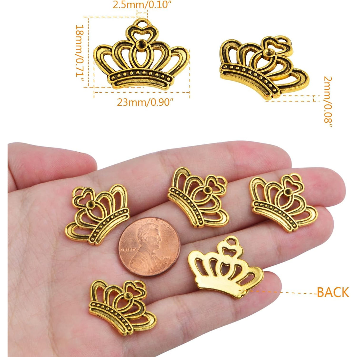 50pcs Lovely Crown-Shaped Charms Tibetan Alloy King Crown Pendants Vintage Dangle Charms Hair Accessories for DIY Jewelry Making Craft Supplies Decor, Antique Golden