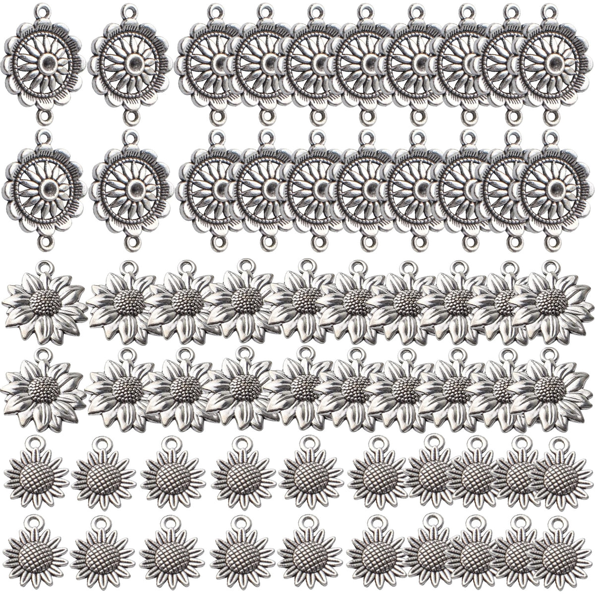 60pcs Sunflower Charm Pendant Alloy Vintage Sunflower Bead Charms Flower Connector Charms Crafts Supplies for DIY Earring Necklace Bracelet Jewelry Making Finding Accessory
